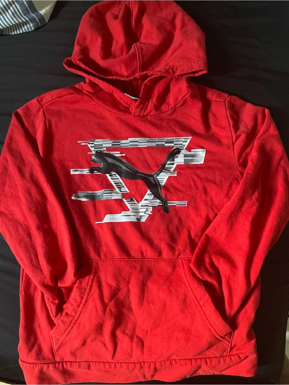 Puma Red Hoodie with Black and Silver Puma Emblem